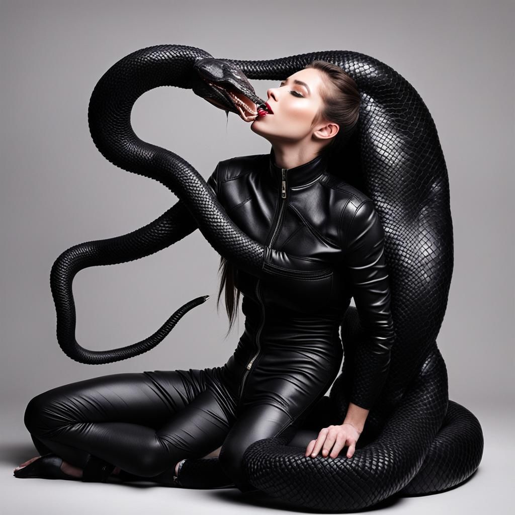 Woman in Leather Catsuit with Snake