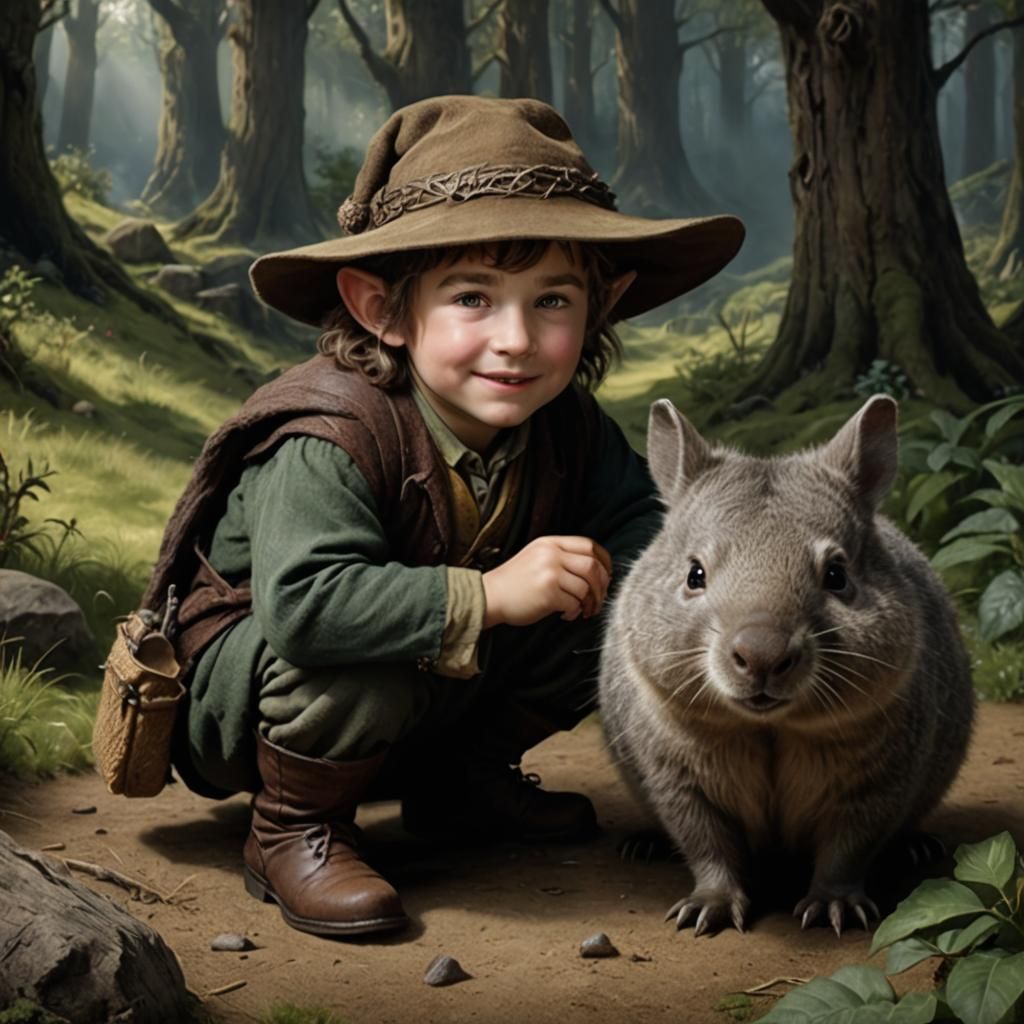 Hobbit Sorcerer and Wombat on an Adventure