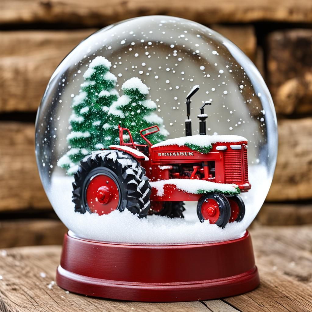 Tractor Snow Globe with Farm Scene
