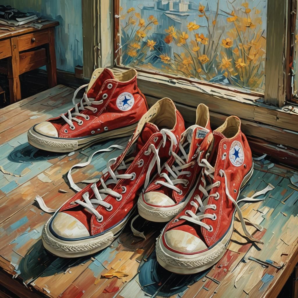 Worn Sneakers in Expressionist Oil Painting Style