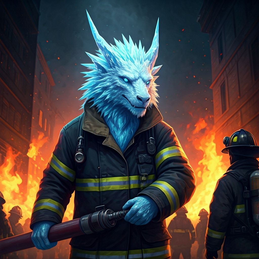 Icy Creature Firefighter in a Digital Painting