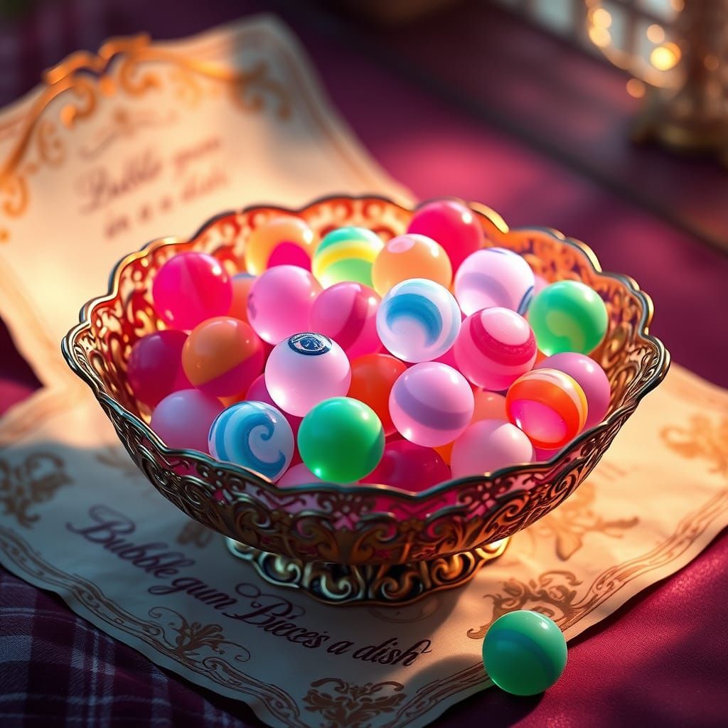 Whimsical Gum Ball Wonderland in an Ornate Dish
