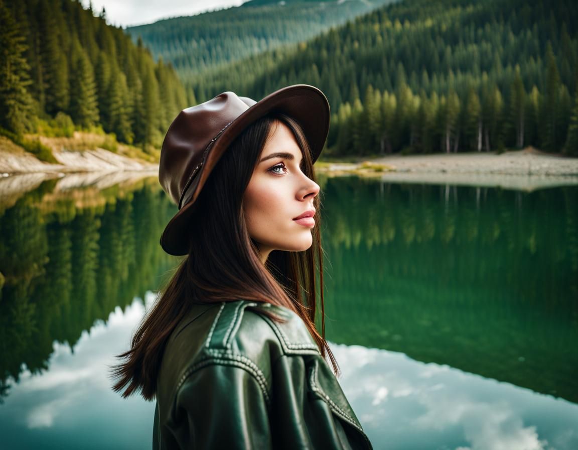 Girl Reflecting in Mountain Lake