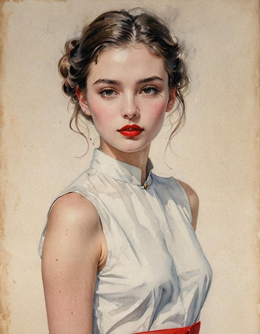 Chic French Woman: A Captivating Watercolor Portrait