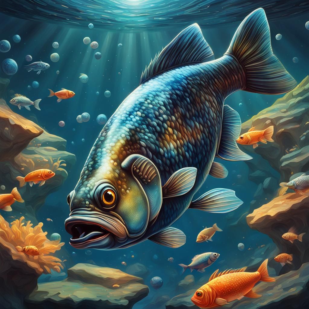 Celestial Pearl Danio with Dog, Hyperrealistic Splash Art