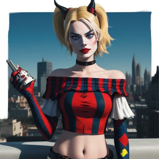 Harley Quinn in Colorful Jester Costume