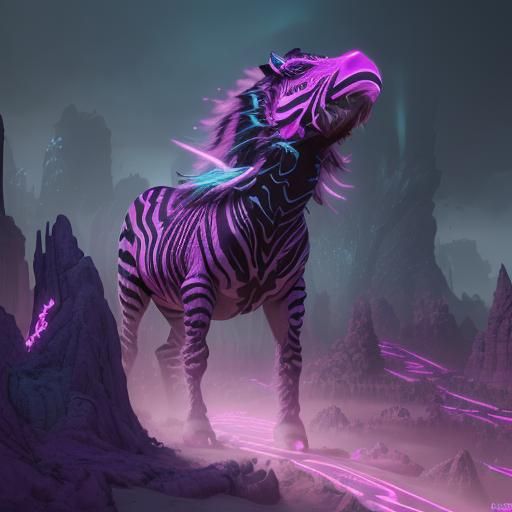 Neon Zebra Fantasy Concept Art in 8k