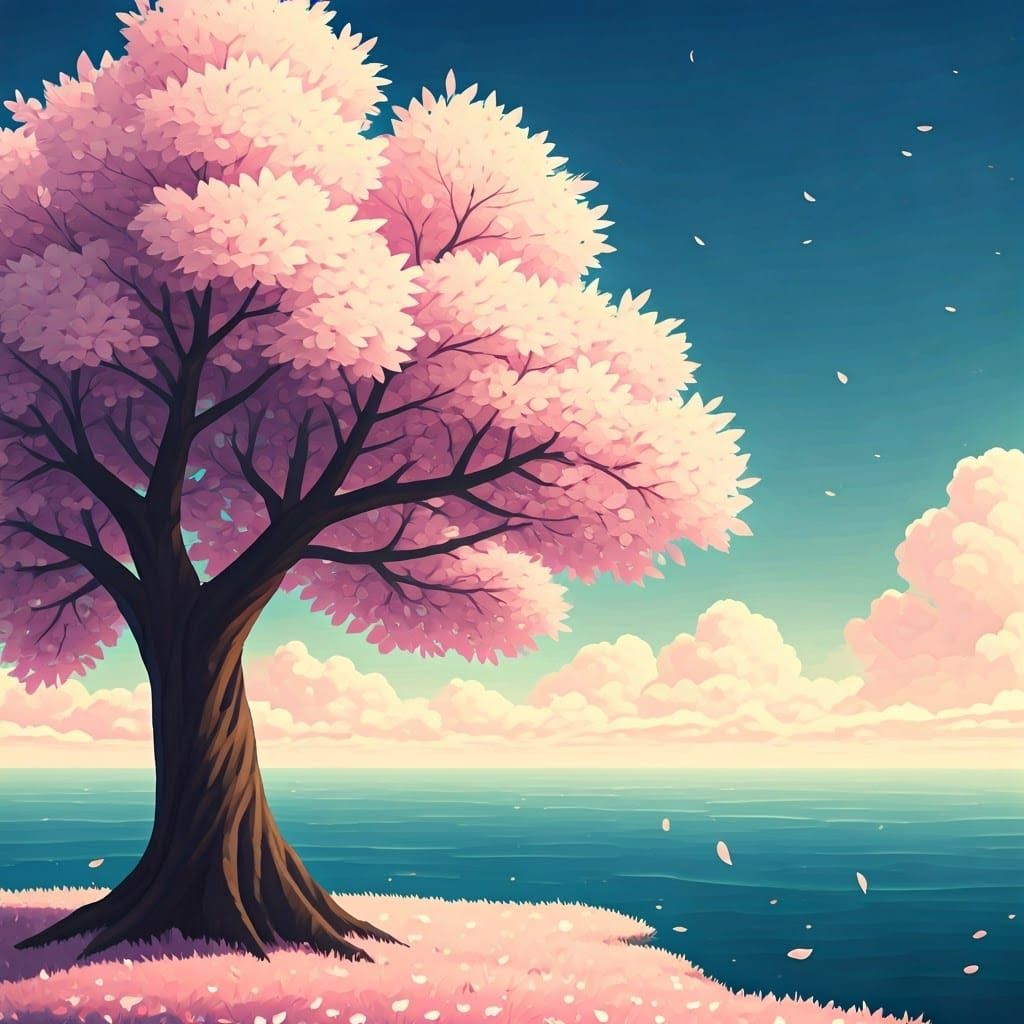 Sakura Origami Island Under a Dreamy Sky