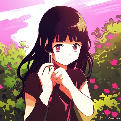 Anime Girl with Black Hair in Ghibli Style