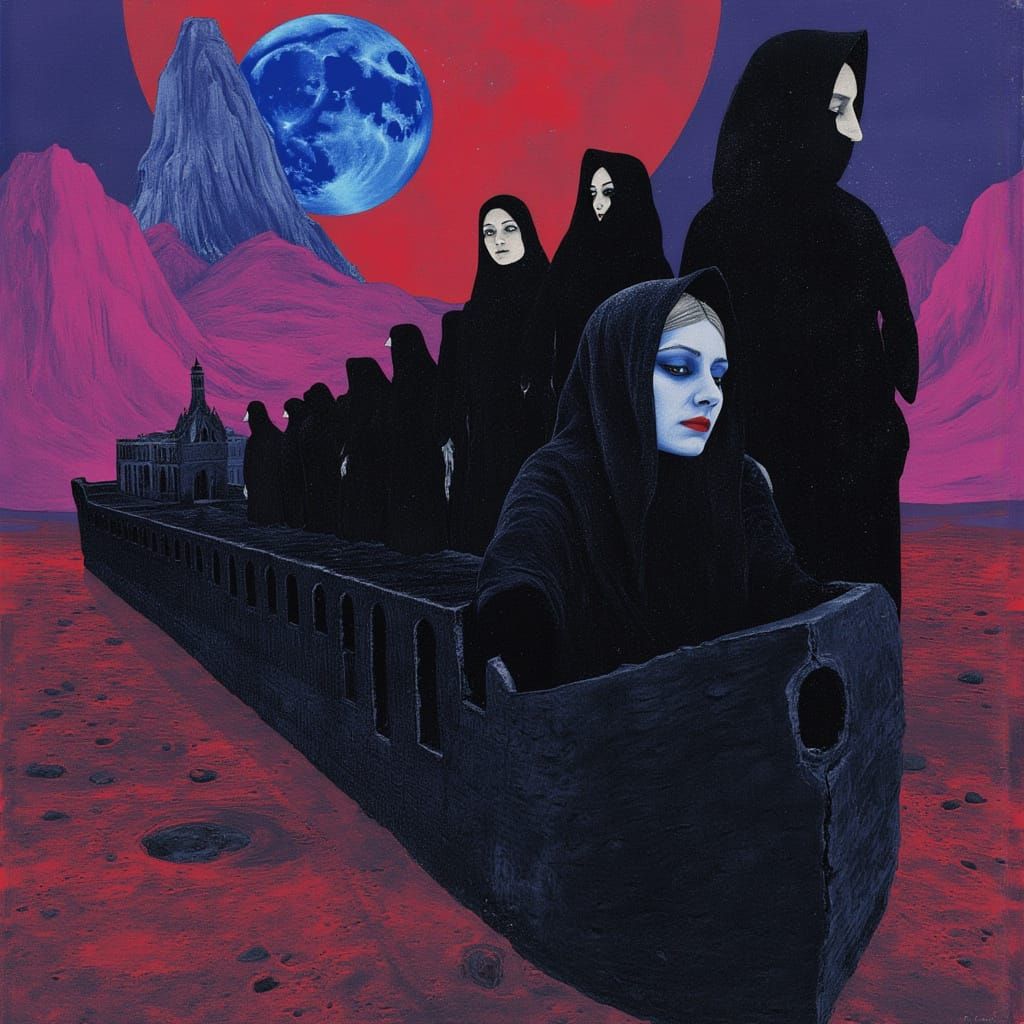 Dragon Ship Glides Over Desert Under Dual Moons