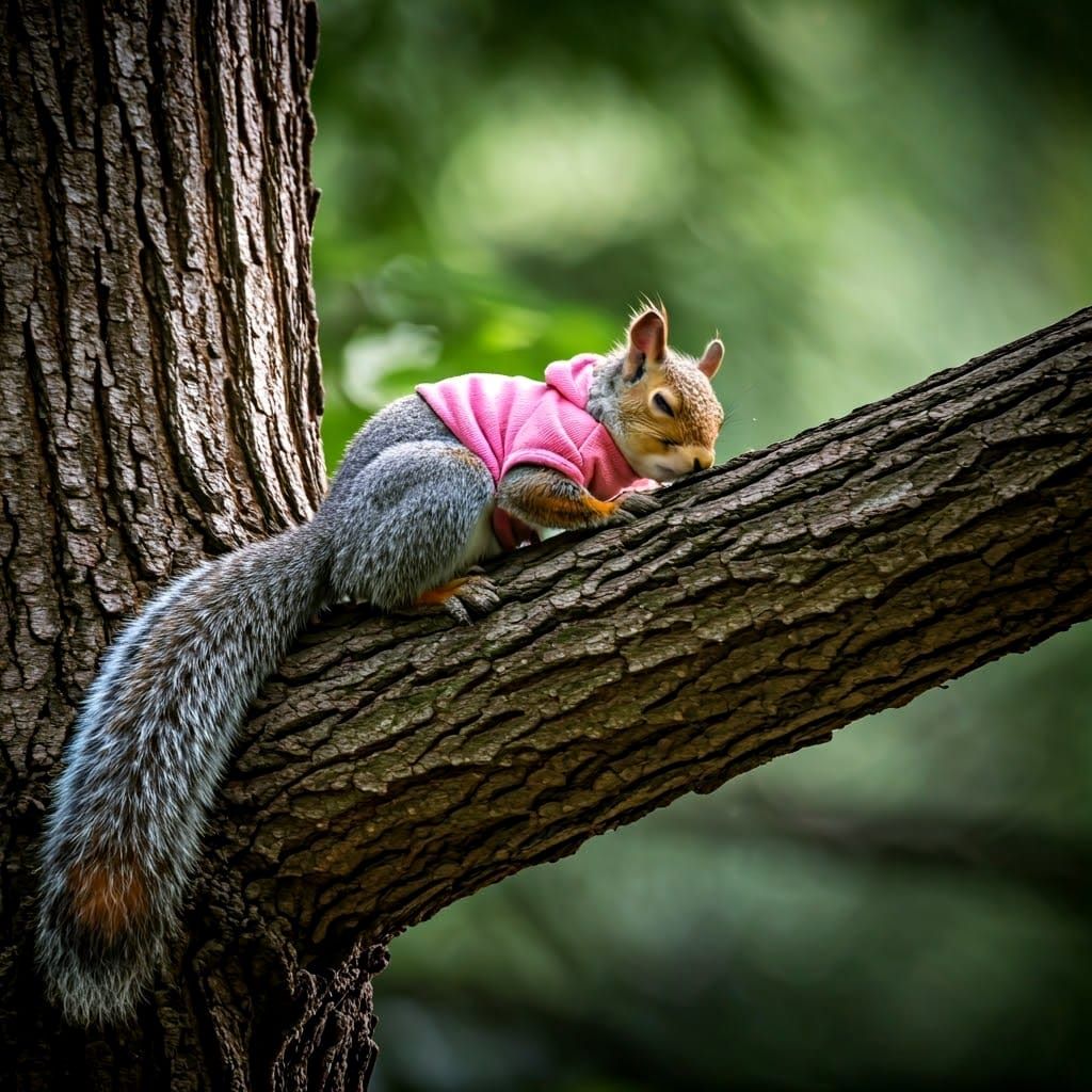 Squirrel in Pink Outfit As Cinematic Film Still