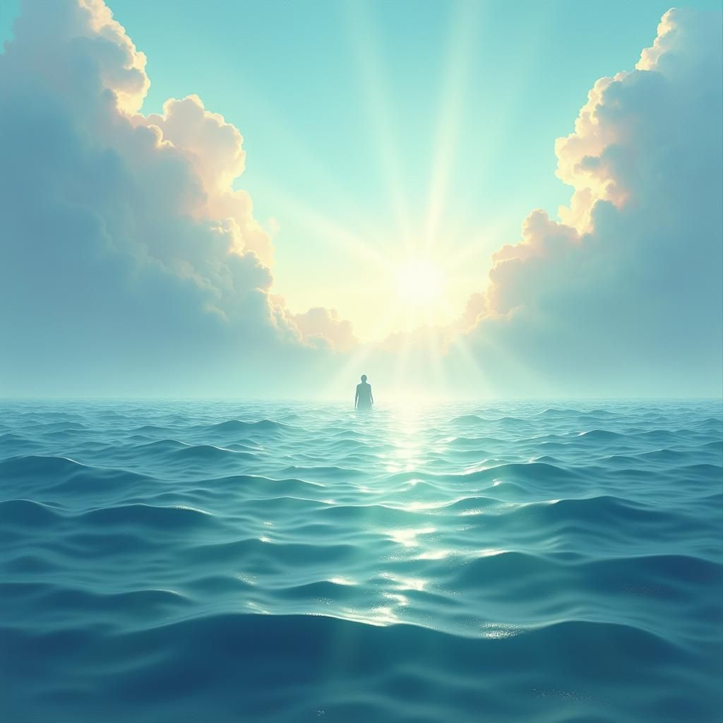 Serene Ocean Landscape in Watercolor Style