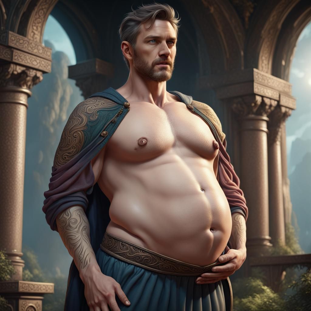Handsome Pregnant Man in Detailed Matte Painting