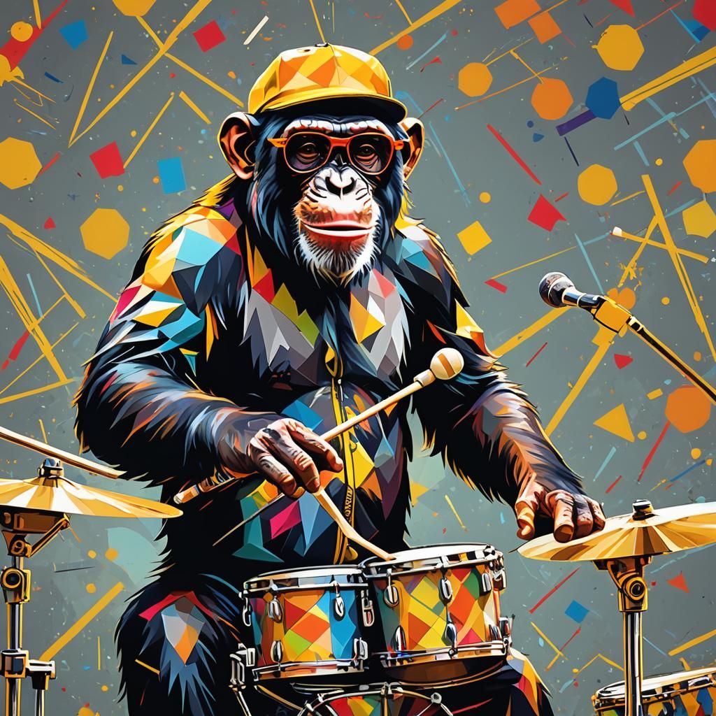 Chimpanzee Drummer in Pop Art Style