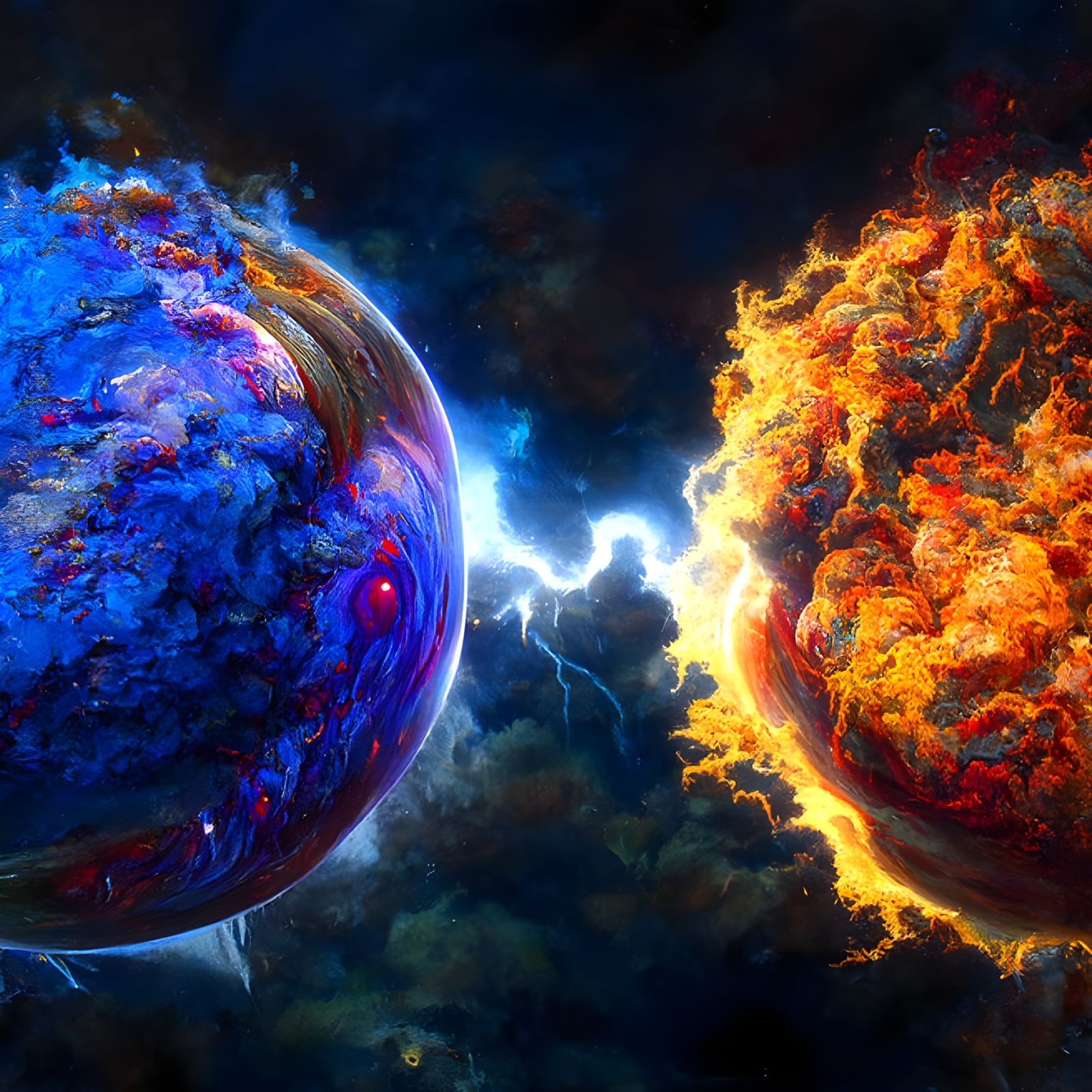 Planetary Collision with Lightning in Cosmic Space