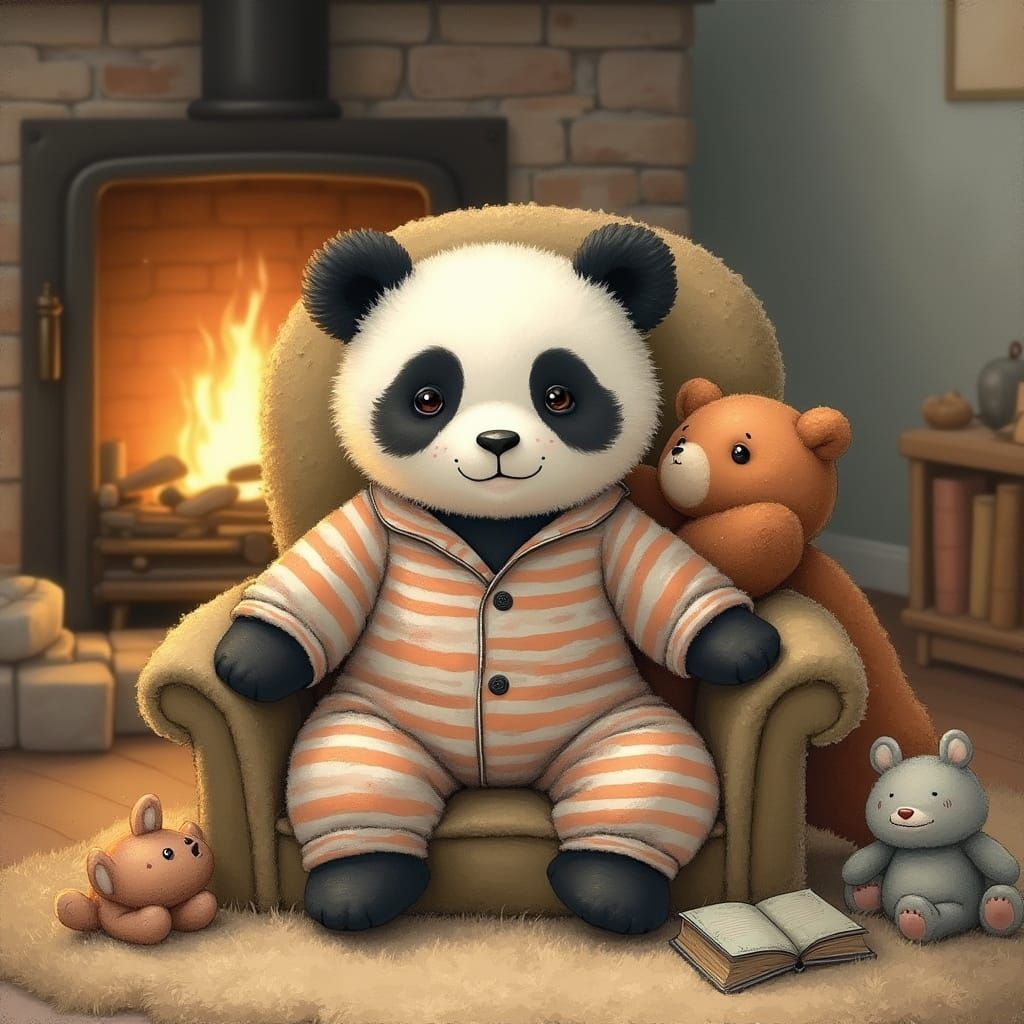Tiny Panda in Whimsical Bedtime Scene