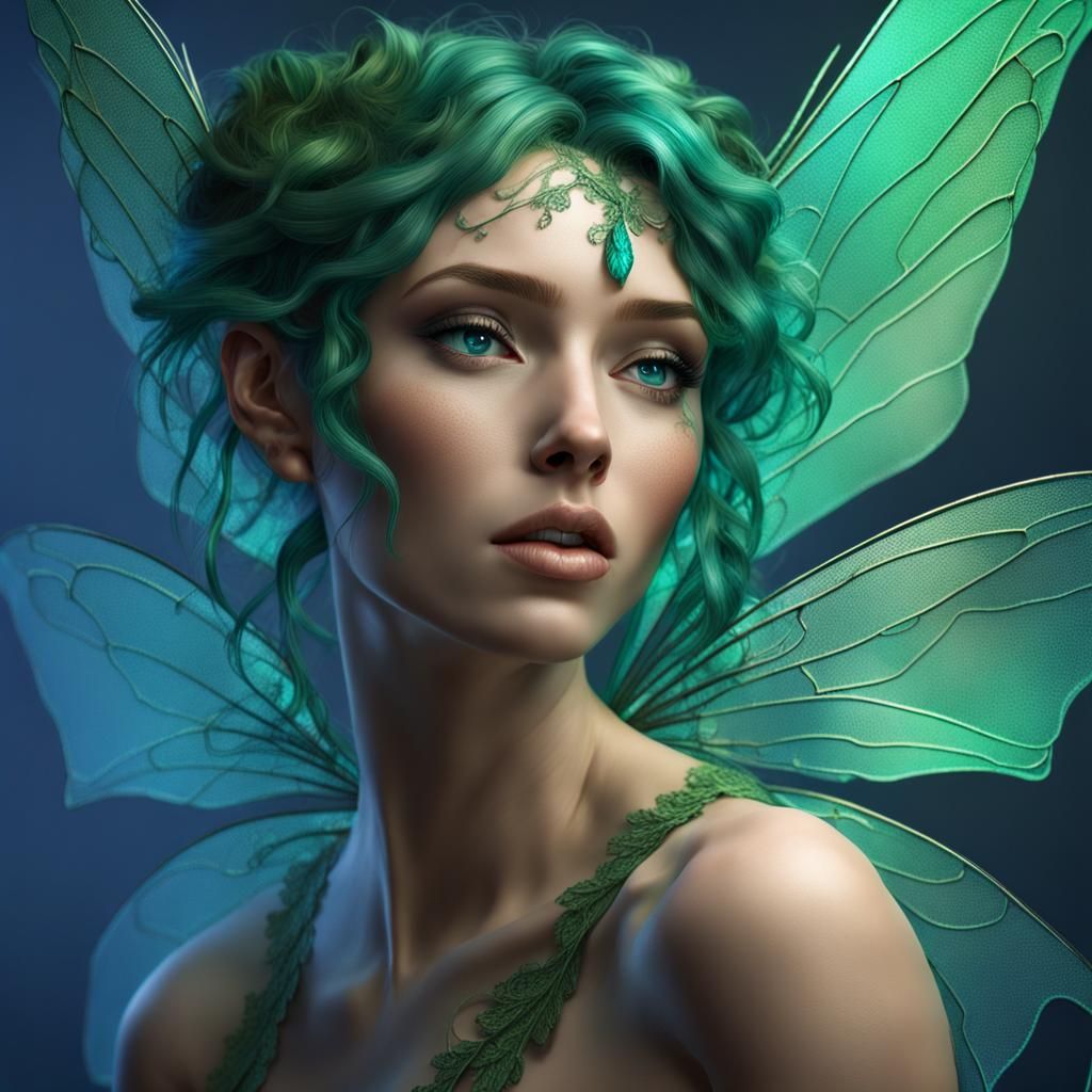 ultra hyper realistic emerald faerie with ultra realistic gr...
