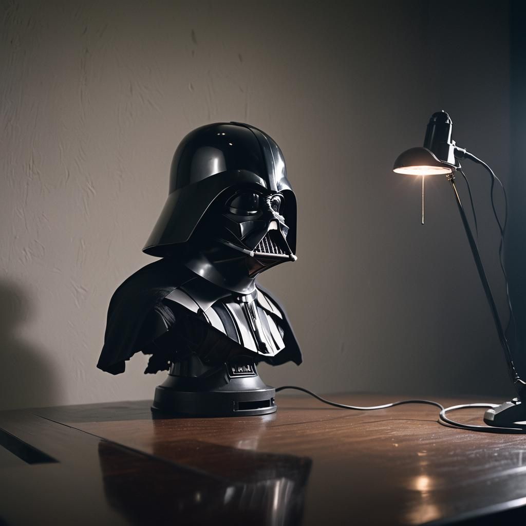 Darth Vader's Broken Helmet: Cinematic Still in Sound Studio