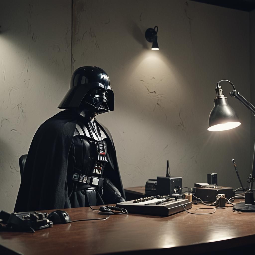 Darth Vader's Broken Helmet: A Cinematic Film Still