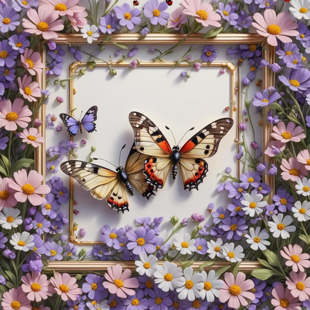 A truly realistic cartoon drawing, a rectangular frame of de...