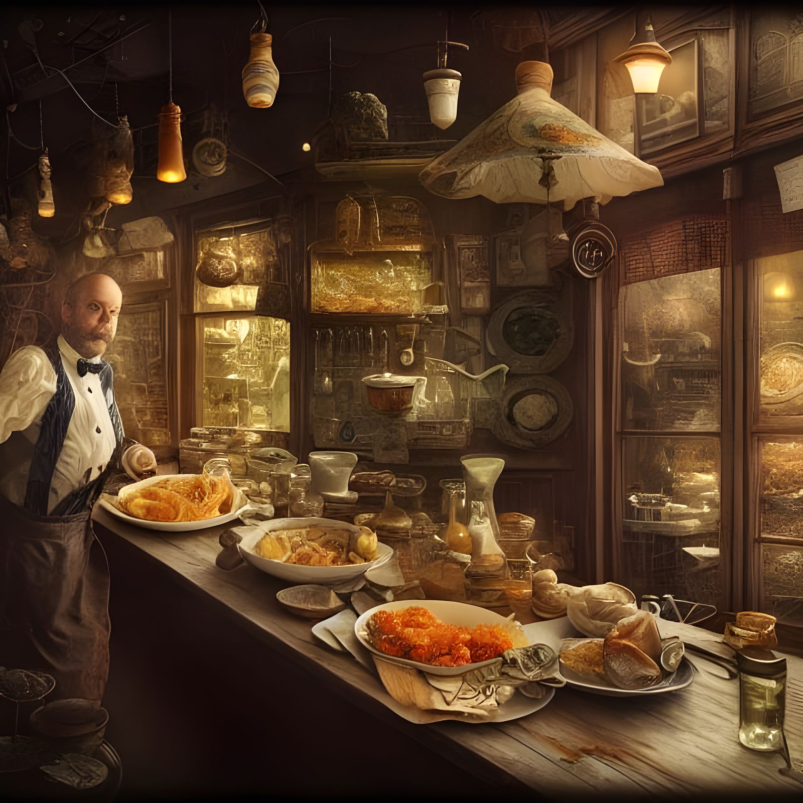 Hyperrealistic Waiter Asks About Dinner in Intricate Detail