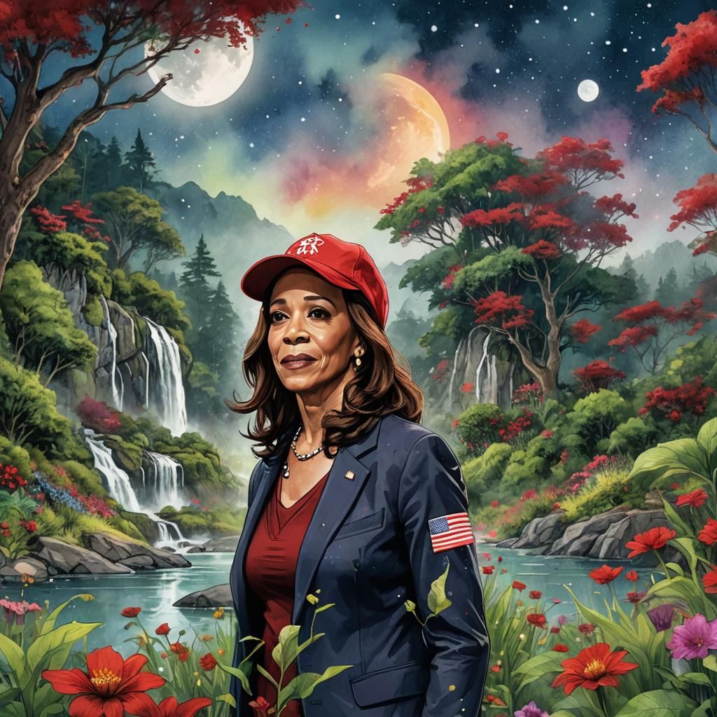 Fantasy Summerscape in Watercolor and Ink Splatter Style