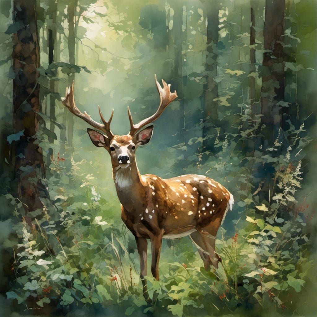 Sunlit Deer in Forest Glade