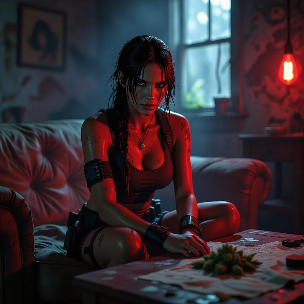 Lara Croft Resting in Dusty Abandoned House