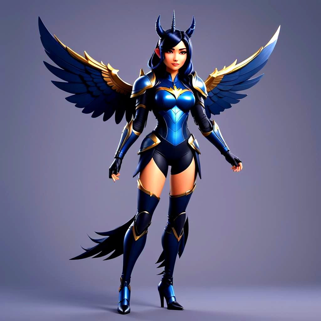 Winged Superheroine in Unicorn Suit, 3D Digital Art