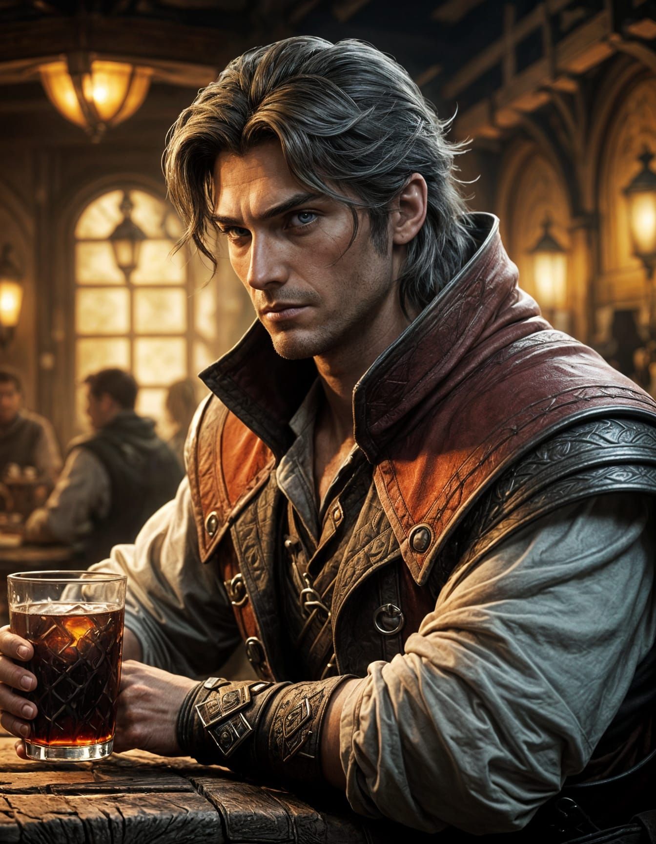 Vampire Rogue Hiding in Tavern, Fantasy Art