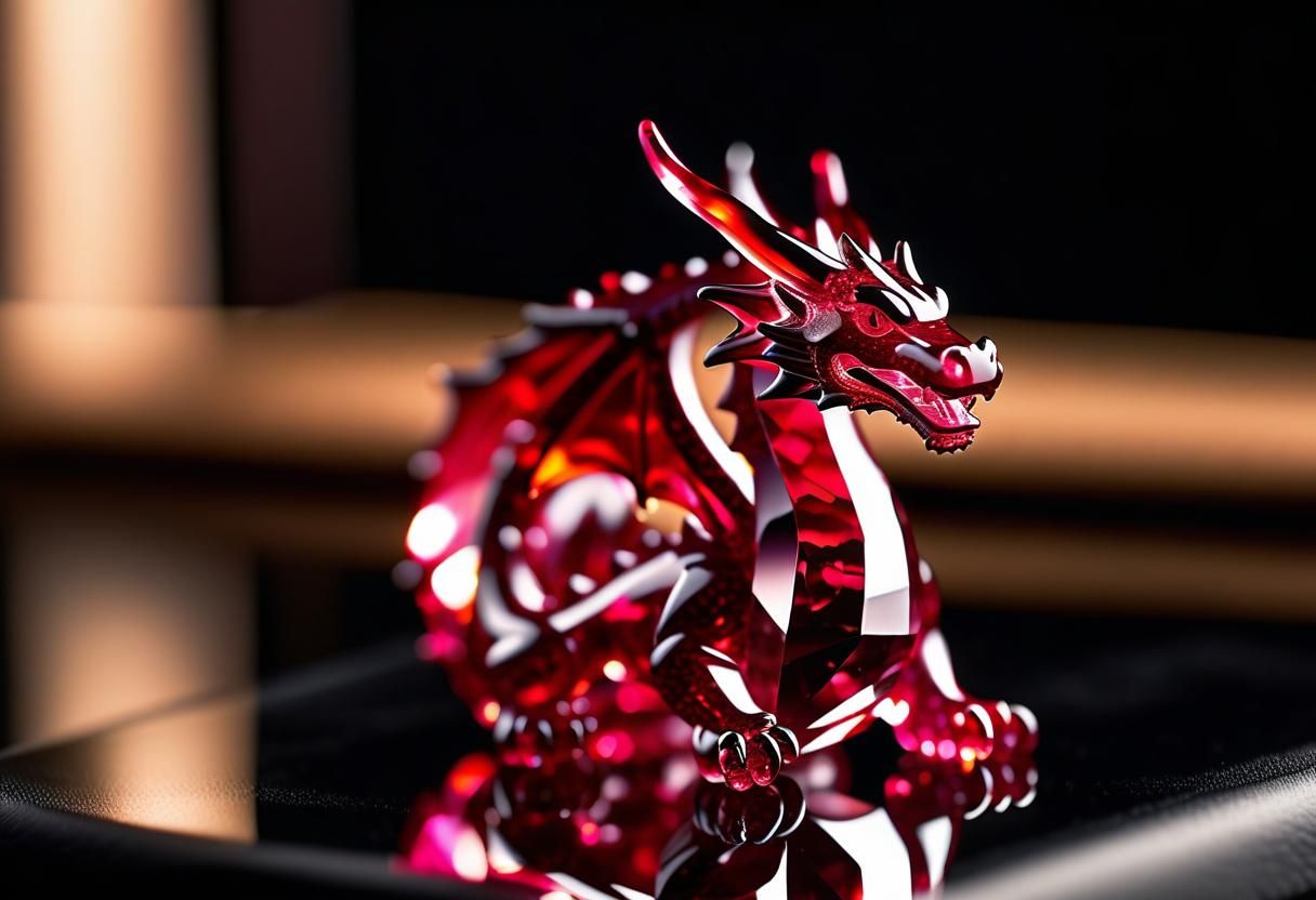 Gleaming Ruby Dragon Figurine on Mirror