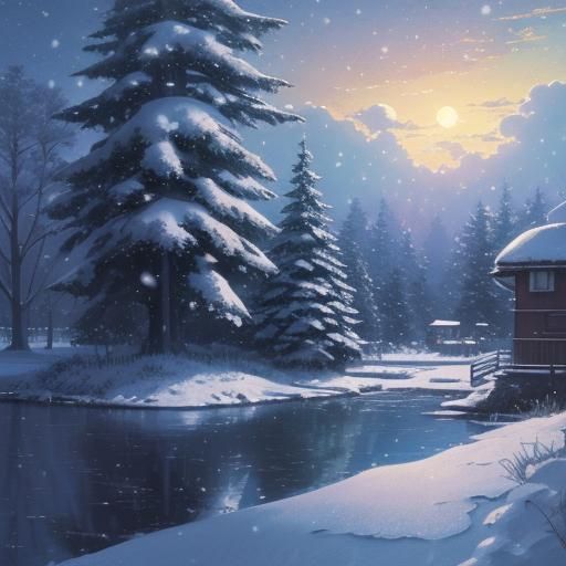 Snowy Anime Landscape in Studio Ghibli Style