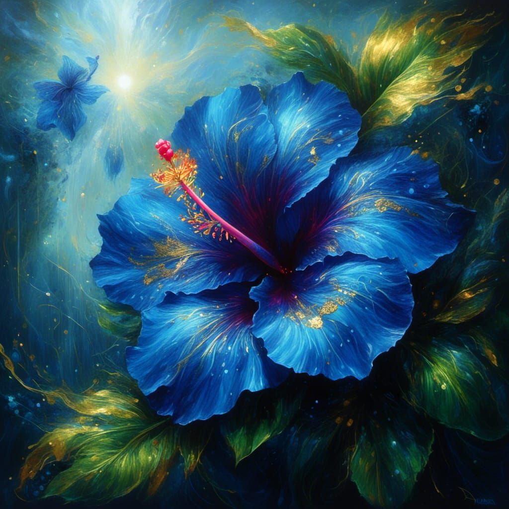 Blue Hibiscus in Dark Fantasy Style
