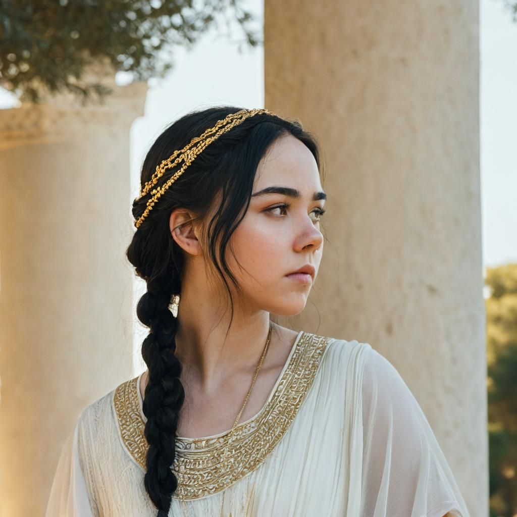 Elegant Portrait of Greek Woman in Golden Light