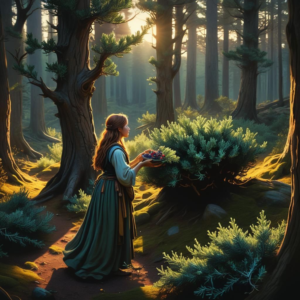 Mystical Forest Gathering in Dark Fantasy Style