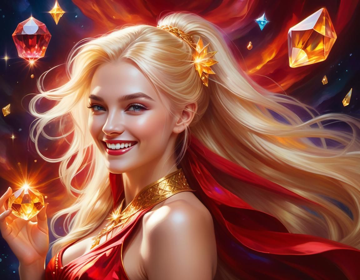 Laughing Sorceress in Ethereal Gemstone Fantasy Art