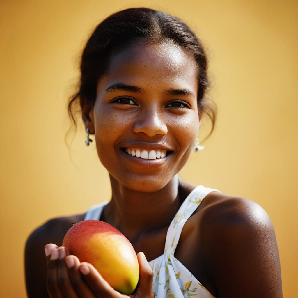 Sultry African Woman Embracing Tropical Fruits