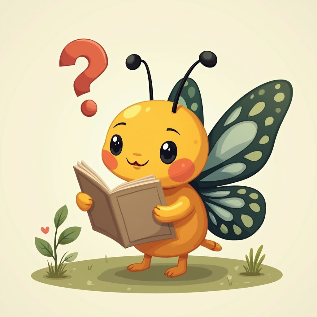 Confused Cartoon Butterfly Reads a Map