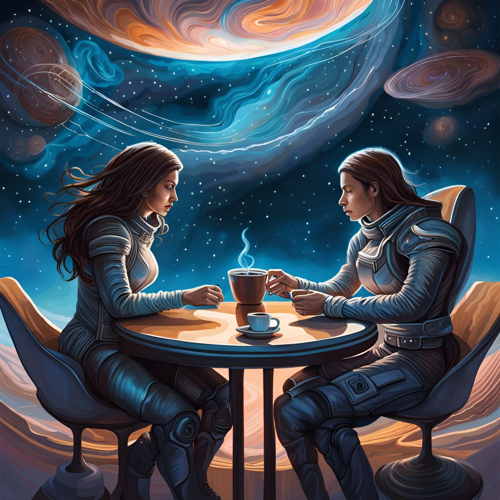 Futuristic Coffee Break Among the Stars