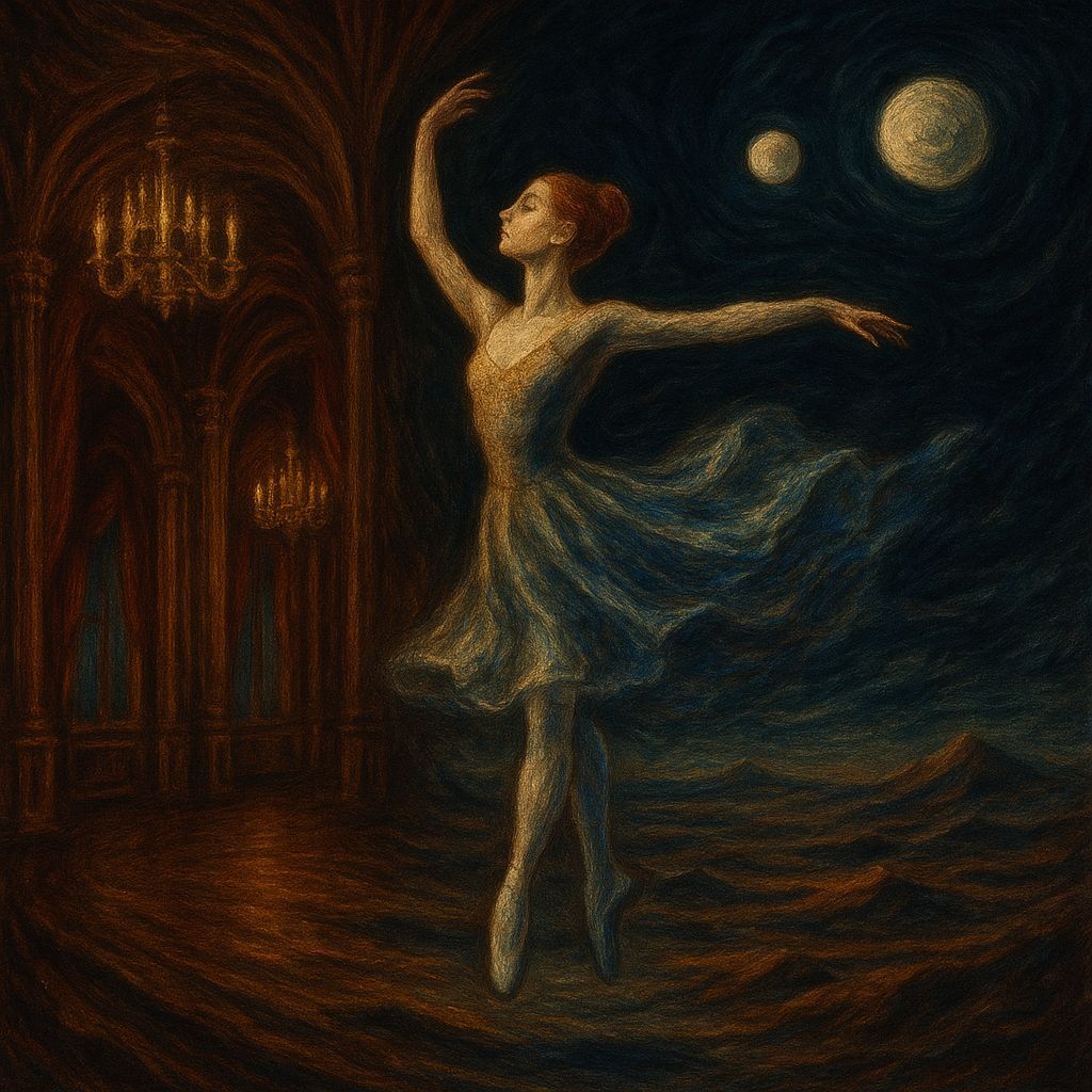 Surreal Ballet Dancer Between Worlds