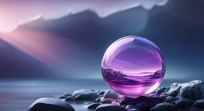 Amethyst Crystal Bubble in Cave: Acrylic Digital Art