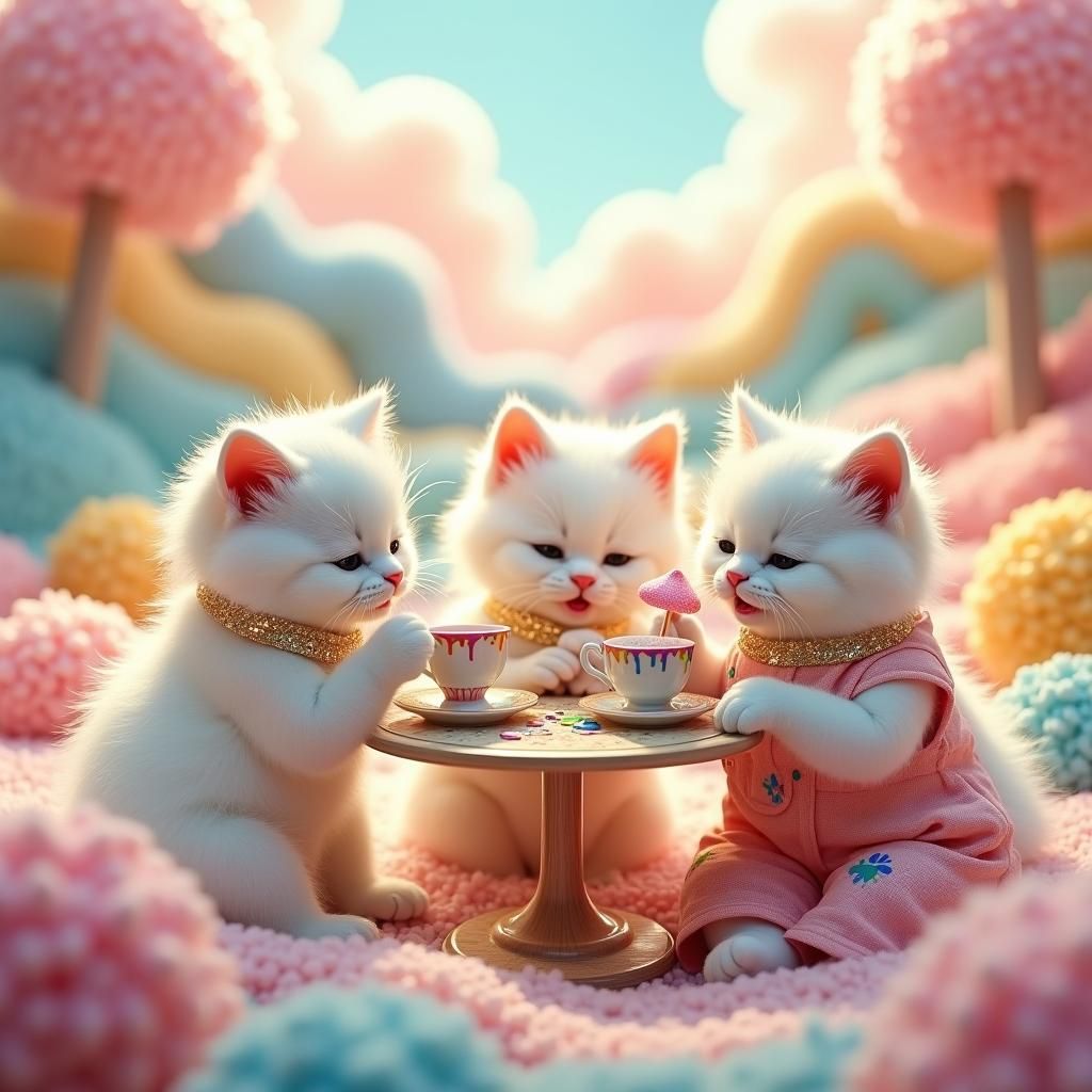 Cats' Tea Party in Dreamy Candyland