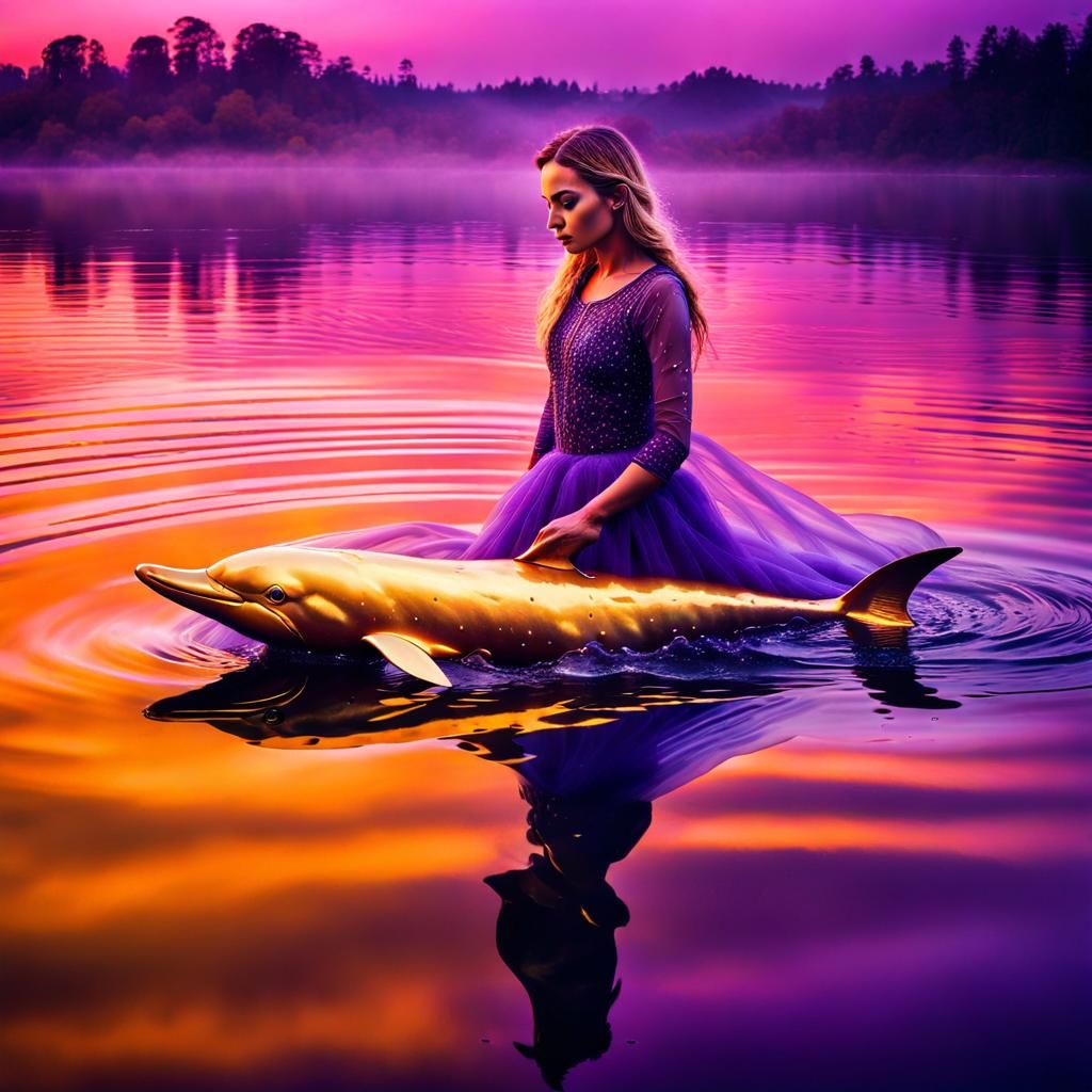 Surreal Twilight Swim with Golden Dolphin