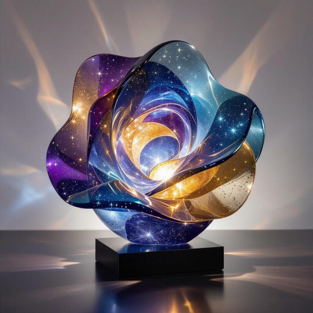 Cosmic Nebula Sculpture of Swirling Sea Glass