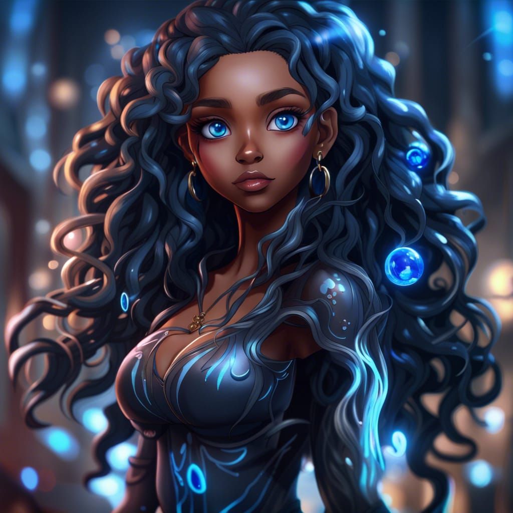 Cute Manga Girl with Blue Eyes, Digital Art