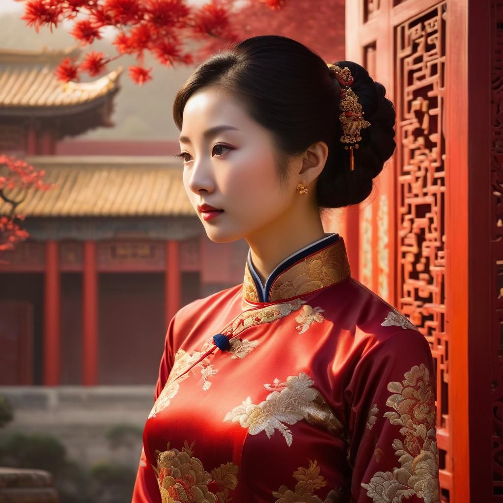 Woman in Qipao: Traditional Chinese Art Style