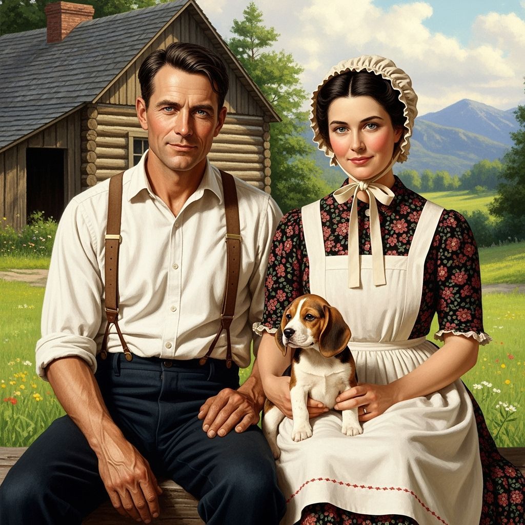 Rustic Cabin Scene with Beagle in Americana Style