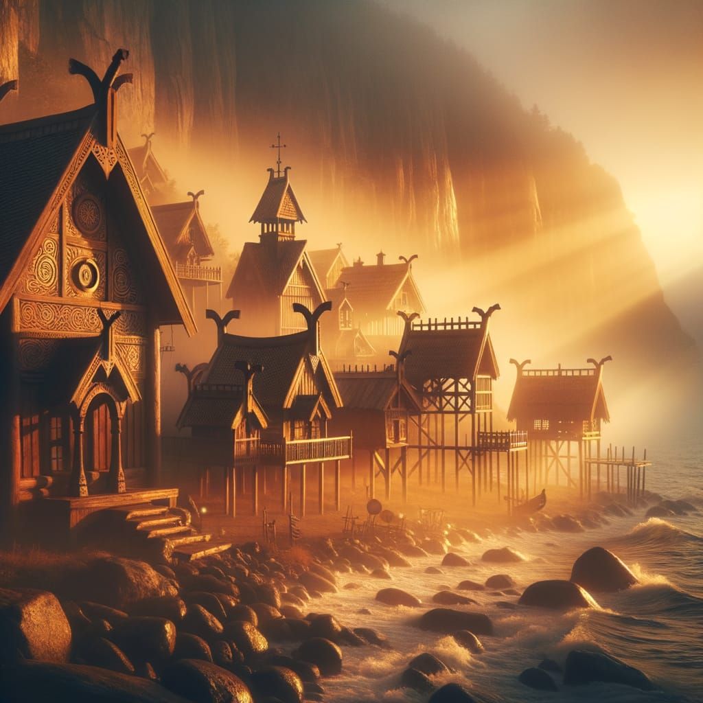Viking Village Bathed in Golden Light