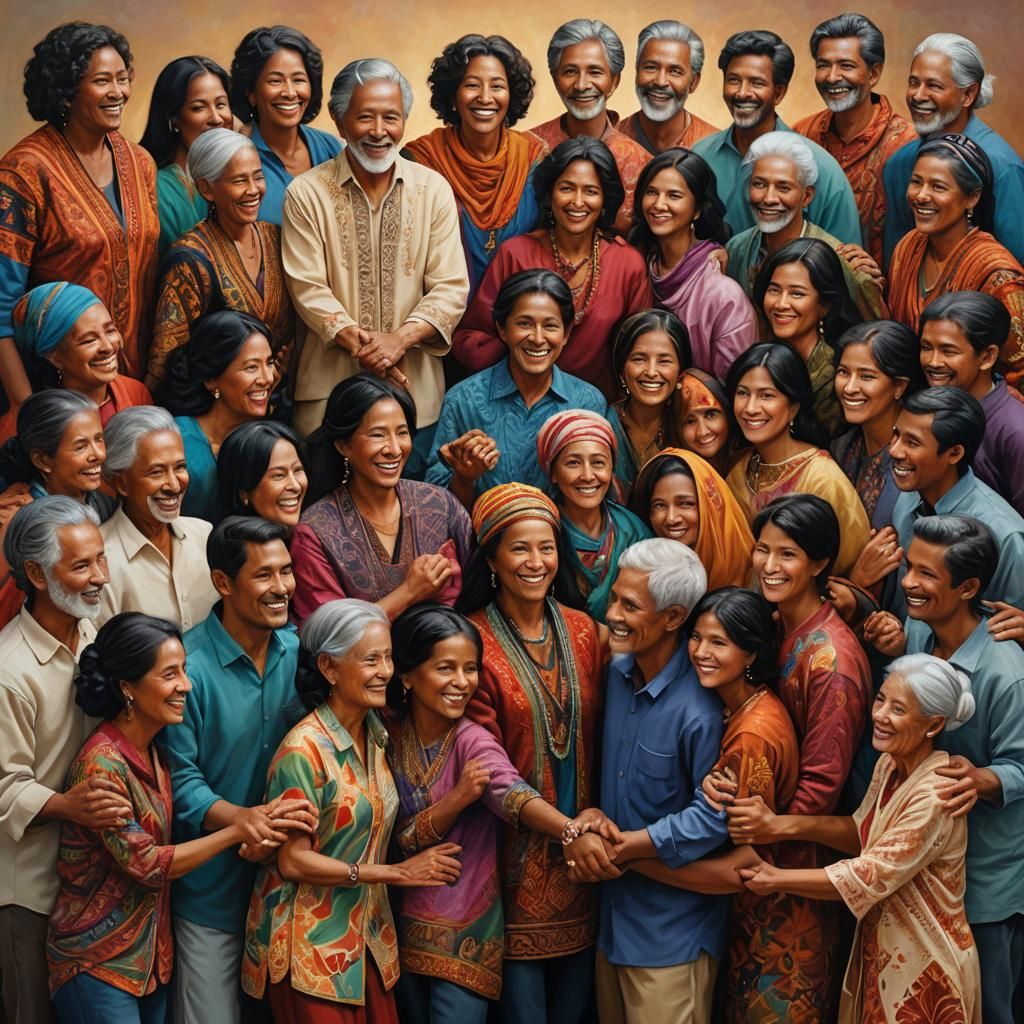 Diverse People United in Vibrant, Hyperrealistic Painting