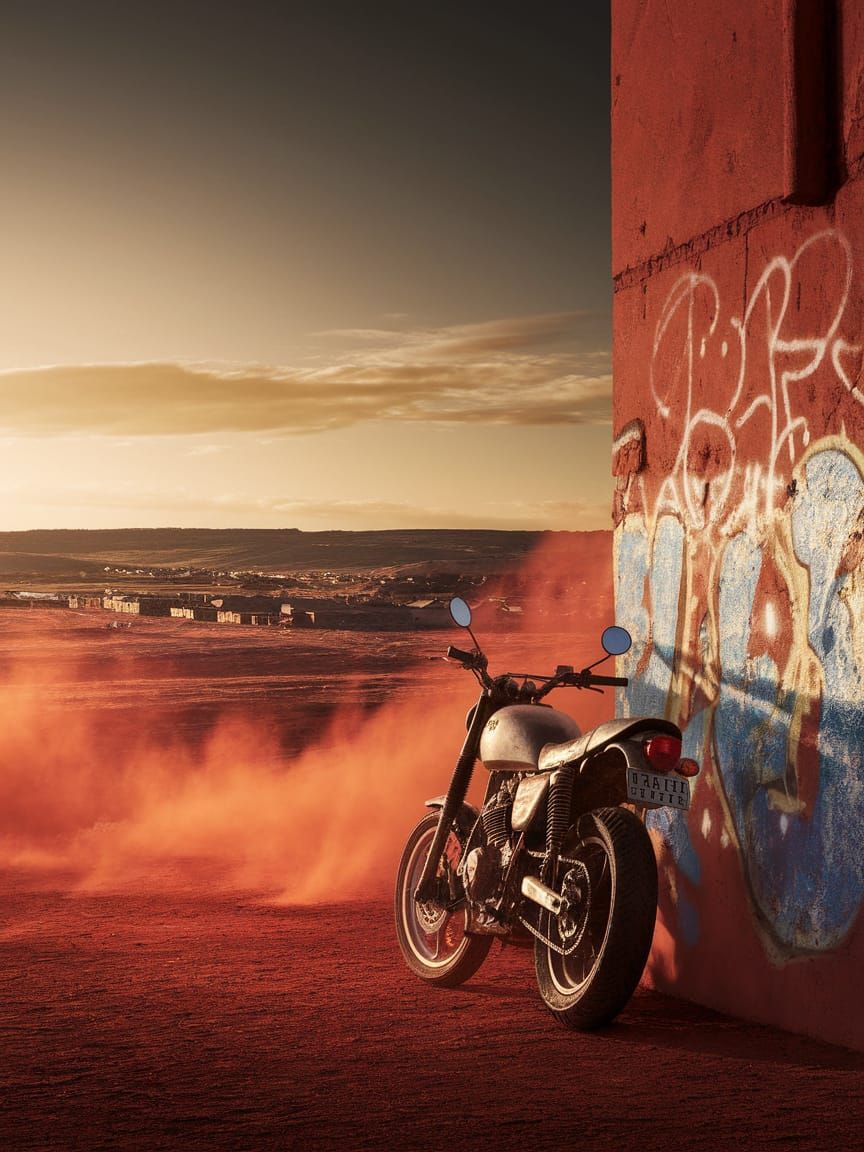 Dusty Mining Town Under Golden Sunset